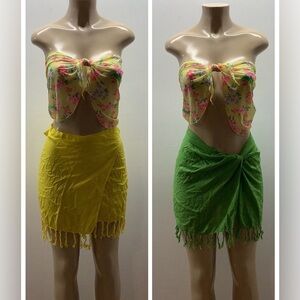 Zuliana 100% Rayon Skirts Wrap Around Waist Tie, Fringes & Mesh Flower Sarong